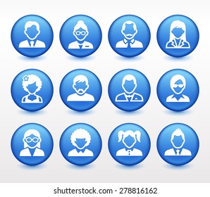 People Face Set on Blue Round Buttons