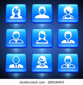 People Face Set on Blue Square Buttons