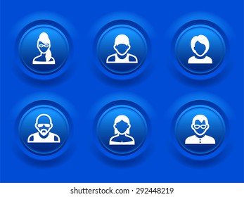 People Face Set on Blue Round Buttons