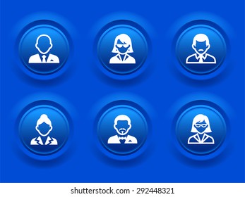 People Face Set on Blue Round Buttons