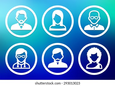 People Face Set on Blue Round Buttons