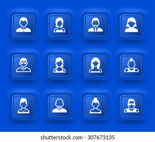 People Face Set on Blue Square Buttons
