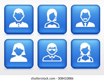 People Face Set on Blue Square Buttons