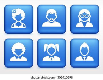 People Face Set on Blue Square Buttons