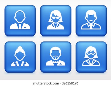 People Face Set on Blue Square Buttons