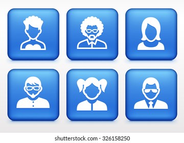 People Face Set on Blue Square Buttons