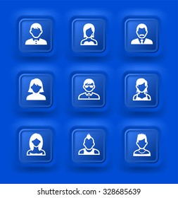 People Face Set on Blue Square Buttons