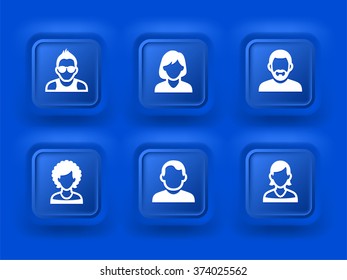 People Face Set on Blue Square Buttons