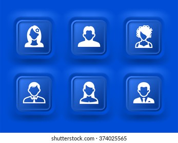 People Face Set on Blue Square Buttons