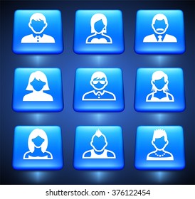 People Face Set on Blue Square Buttons
