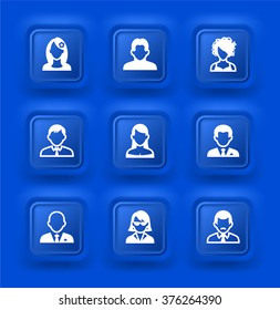 People Face Set on Blue Square Buttons