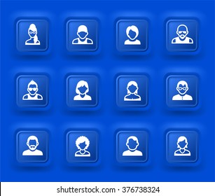 People Face Set on Blue Square Buttons