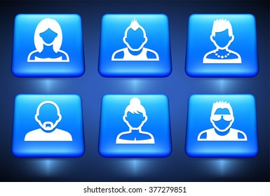 People Face Set on Blue Square Buttons