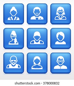 People Face Set on Blue Square Buttons