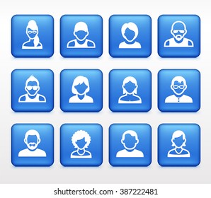 People Face Set on Blue Square Buttons
