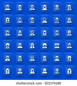 People Face Set on Blue Square Buttons