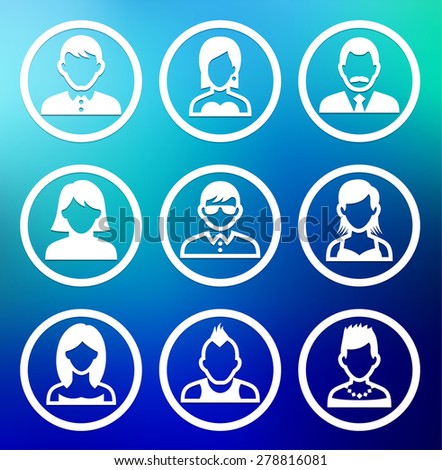People Face Set on Blue Round Buttons