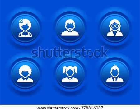 People Face Set on Blue Round Buttons