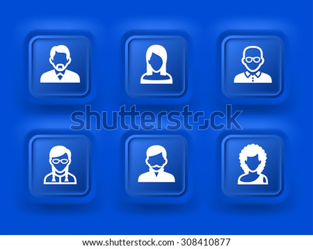 People Face Set on Blue Square Buttons
