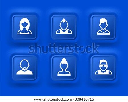 People Face Set on Blue Square Buttons