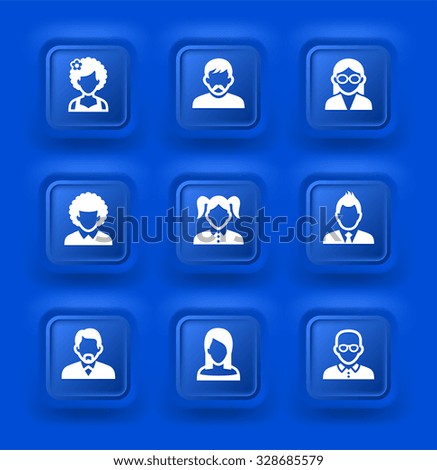 People Face Set on Blue Square Buttons