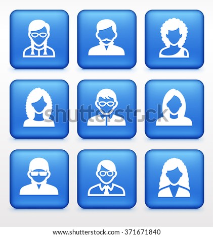 People Face Set on Blue Square Buttons