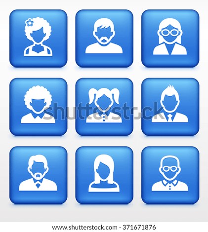 People Face Set on Blue Square Buttons