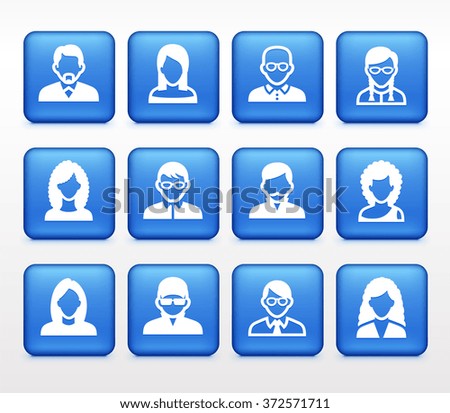 People Face Set on Blue Square Buttons