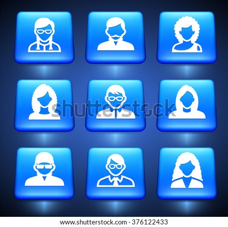 People Face Set on Blue Square Buttons