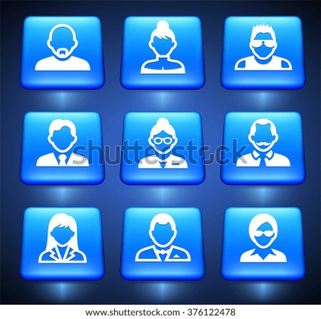 People Face Set on Blue Square Buttons