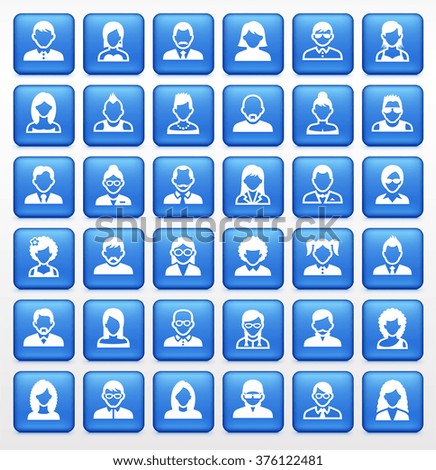 People Face Set on Blue Square Buttons
