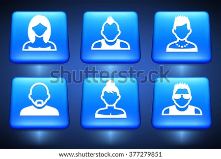 People Face Set on Blue Square Buttons