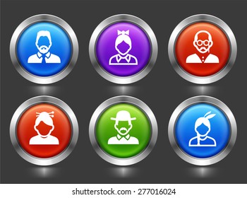 People Face Set on Color Round Buttons