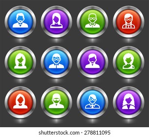 People Face Set on Color Round Buttons