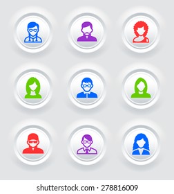 People Face Set on  Color Round Buttons