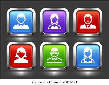 People Face Set on Color Square Buttons