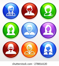 People Face Set on  Color Round Buttons