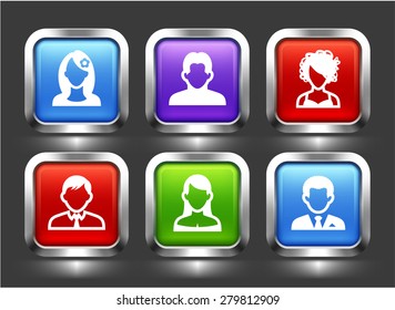 People Face Set on Color Square Buttons