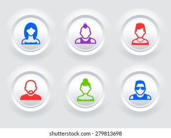 People Face Set on  Color Round Buttons