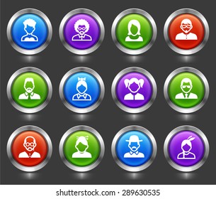 People Face Set on Color Round Buttons