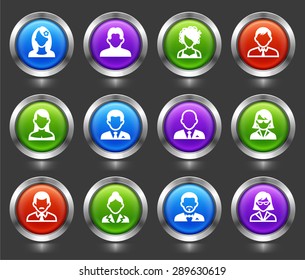 People Face Set on Color Round Buttons