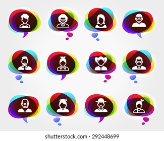People Face Set on  Color Speech Bubbles