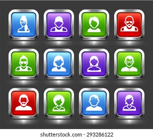 People Face Set on Color Square Buttons