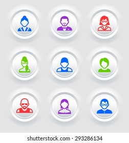 People Face Set on  Color Round Buttons