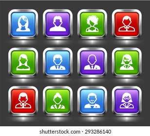 People Face Set on Color Square Buttons