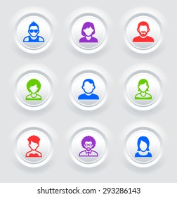 People Face Set on  Color Round Buttons