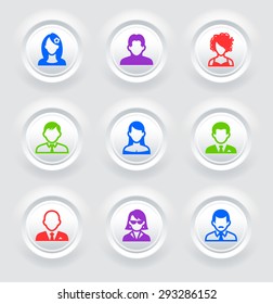 People Face Set on  Color Round Buttons