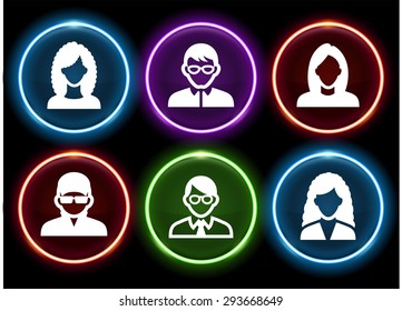 People Face Set on  Color Round Buttons
