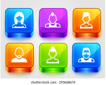 People Face Set on Color Square Buttons