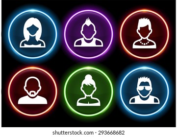 People Face Set on  Color Round Buttons
